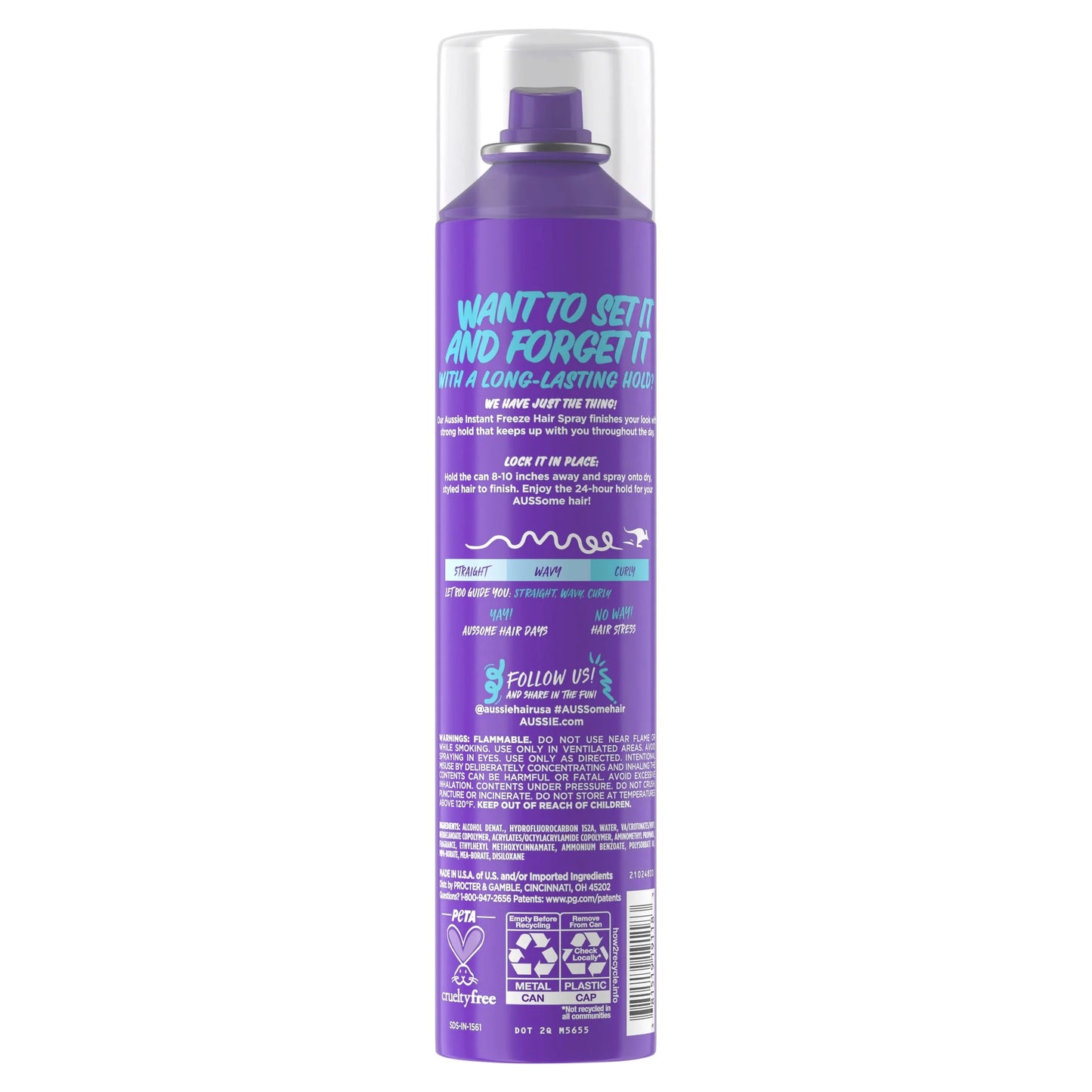 Instant Freeze Hair Spray for Curly Hair, Straight Hair, and Wavy Hair, 10 Oz