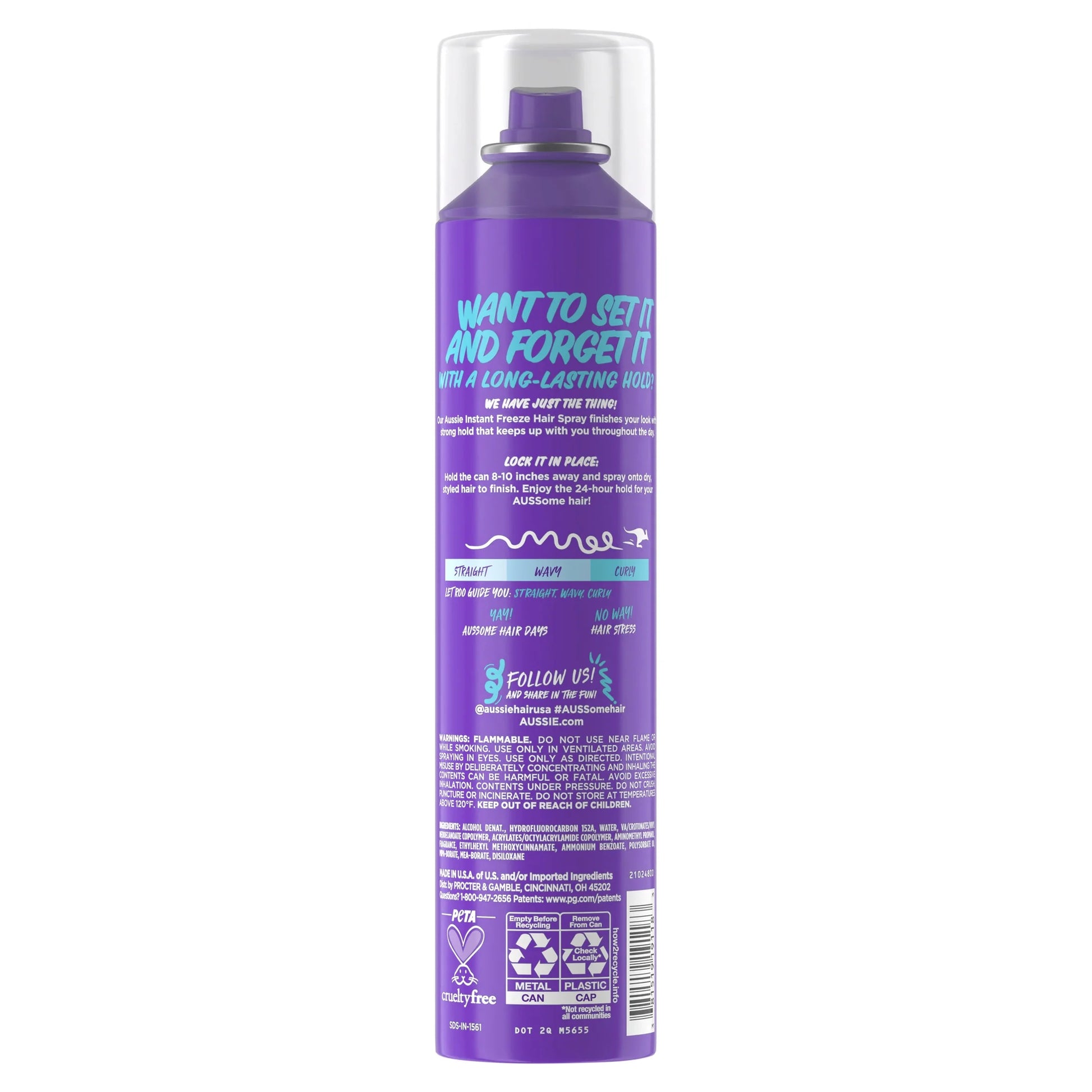 Instant Freeze Hair Spray for Curly Hair, Straight Hair, and Wavy Hair, 10 Oz