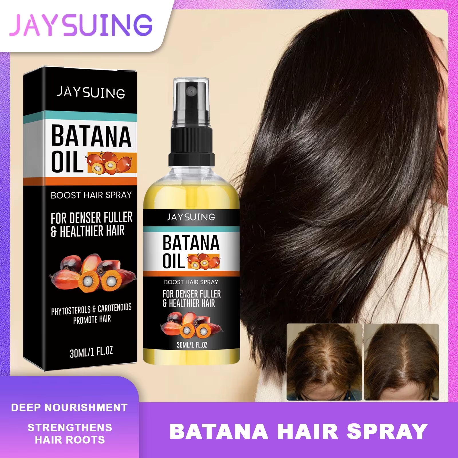 Jaysuing Natural Batana Oil Hair Spray anti Hair Loss Hair Care Promotes Hair Growth Suitable for Men and Women Hair Conditioner